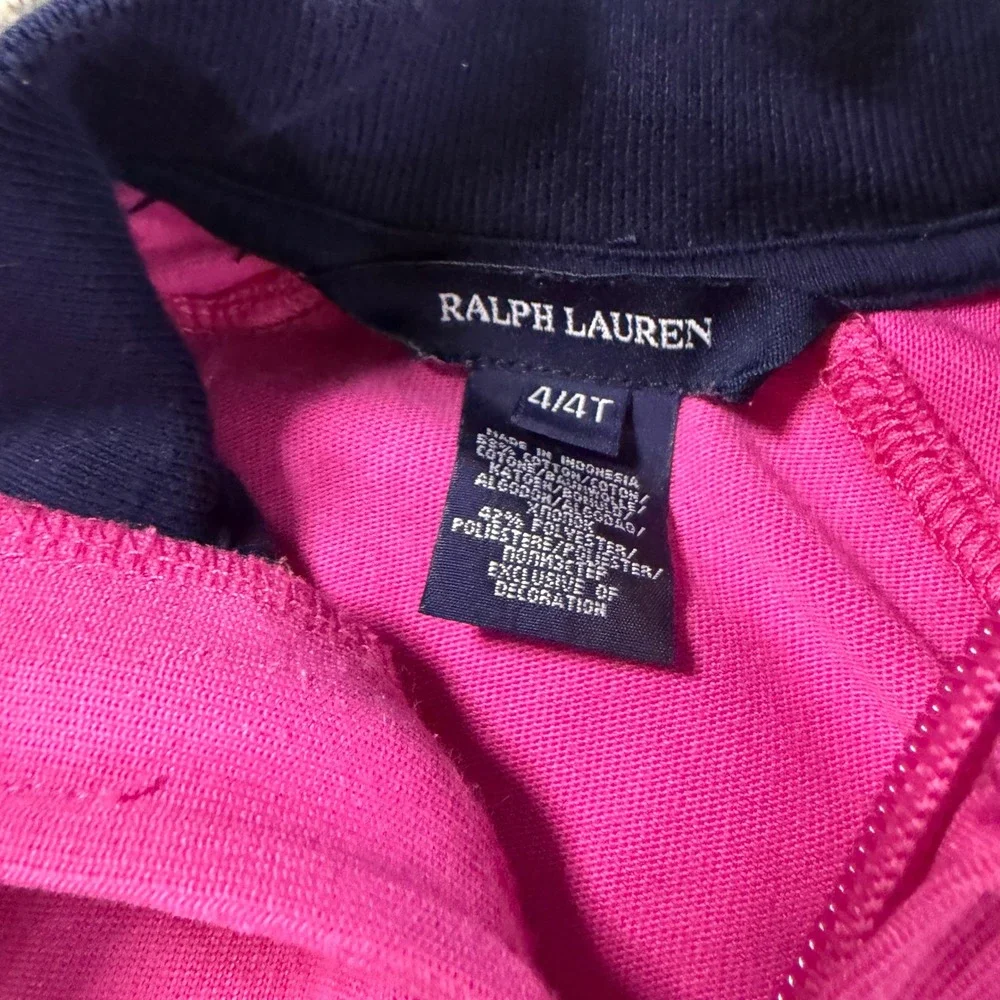 Ralph Lauren Girls Pink Navy Tracksuit Set Jacket Flare Pants 4 4T Sporty Preppy
